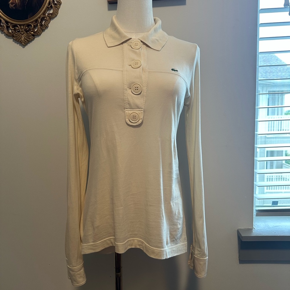 Lacoste Women's Cream Long Sleeve Polo